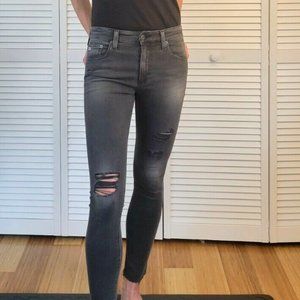 AG Farrah High Rise Skinny Ankle Raw Hem Jean in Eroded Grey Destroyed
